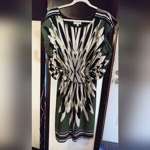 Vintage 80s Abstract Olivia Matthews Gathered Waist Stretch Knee Length Dress